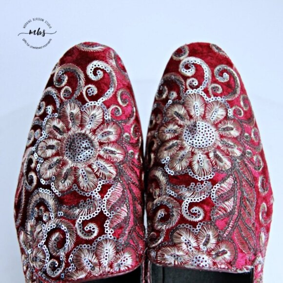 NWT Amali Fabian Embroidered Sequin Driving Loafers Red Rose Gold Men 8 - Picture 10 of 13